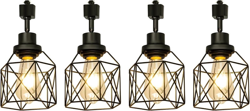 TuyuBEE رؤوس إضاءة المسار E26 مع قفص معدني، رؤوس إضاءة LED من نوع H متوافقة مع قضبان المسار من نوع H، قاعدة E26 لمصباح السقف مع اتجاه قابل للتعديل، أسود (بدون لمبات) - Image 1
